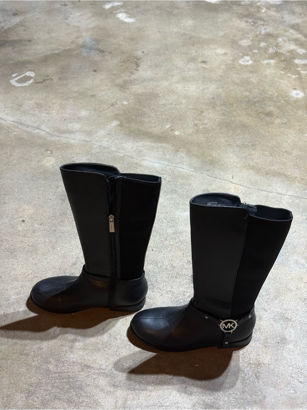 Michael Kors Kids Black Tall MK Logo Riding Boots